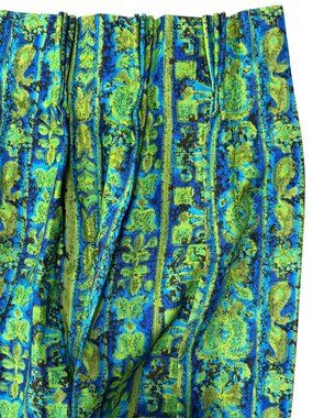 VTG MCM Psychedelic Paisley Block Print Curtain Panel Pinch Pleats Blackout